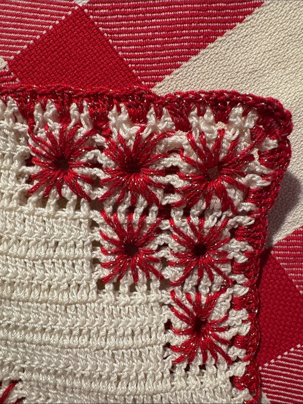 Handmade Cream and Red Crochet Pot Holder